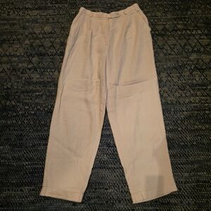 Elegant Cream Linen Silk-Lined Women's Trousers